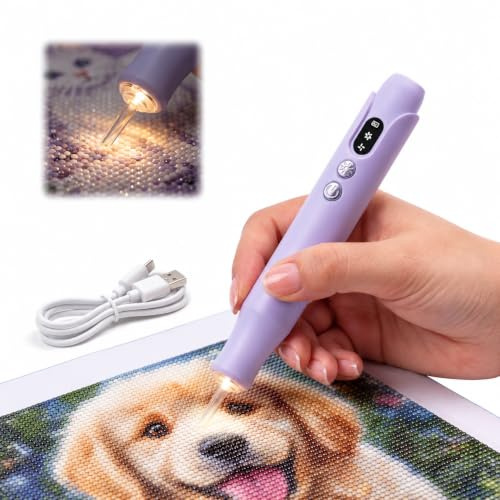 Elektrischer Diamond Painting Stift Set, kabelloser automatischer Diamant-Malstift mit Beleuchtung & 5h Laufzeit, Diamond Painting Zubehör für Erwachsene Lila