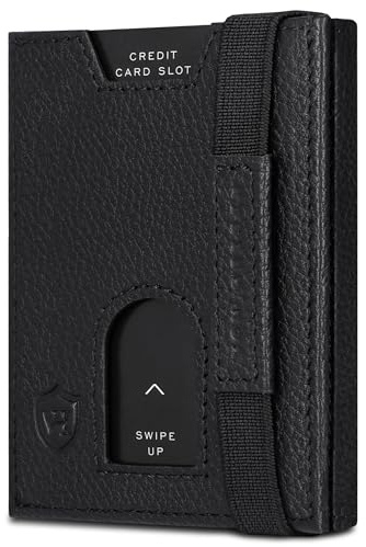 VON HEESEN Slim Wallet mit Münzfach & RFID-Schutz - Leder Geldbeutel - Mini Geldbörse für Herren und Damen - Kartenetui Echtleder Karten Portemonnaie klein - Kreditkartenetui Schwarz