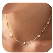 HARJJME Kette Gold Silber 925 Damen 14K Vergoldet Halskette Damen Kleeblatt Herz Perlen Cubic Zirkonia Choker Ketten Wasserfest Charm Statement Kette Modeschmuck Geschenke