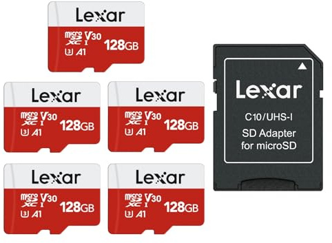 Lexar Micro SD Karte 128GB 5er Pack Mit Adapter, Bis Zu 100MB/s | UHS-I, U3, A1, V30, C10, 4K UHD microsdxc SD Karte für Kamera, Smartphone