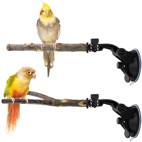 2er-Set Holz Sitzstange Vogelstange mit Saugnapf Interaktives Vogelzweig-Sitzstange-Training Holz-Vogelstange für Kleine Mittelgroße Vögel für Sittiche für Fliesen Glas und Glatte Ebene (25 cm)