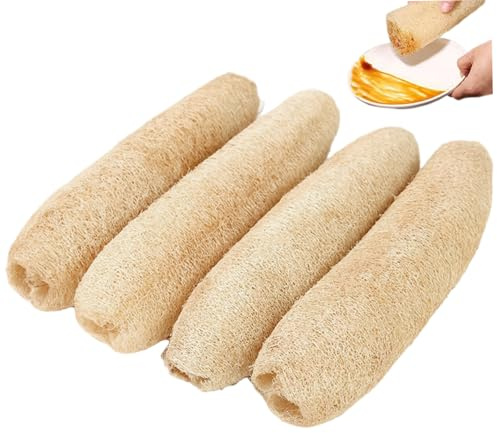 4 Stück natürlicher Luffa-Schwamm, biologisch abbaubarer Luffa-Schwamm für Geschirr, Bad, Duschbad