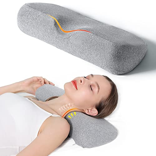 Cervical Neck Pillows for Pain Relief Sleeping, High-Density Memory Foam Neck Bolster Pillow for Stiff Pain Relief, Neck Support Pillow Neck Roll Pillow for Bed Pillow (Hellgrau)