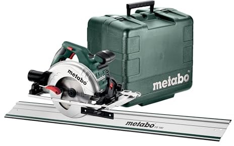 metabo Handkreissäge KS 55 FS Set - 1200 W, 160 mm Sägeblatt-Ø, 55 mm Schnitttiefe - Aluminium-Druckguss, Präzisionsschnitte, rutschfester Griff - Inkl. Kunststoffkoffer, Führungsschiene und Zubehör