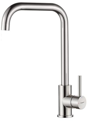 Ibergrif Küchenarmatur Edelstahl Gebürstet, Wasserhahn Küche 360° | Hochdruck Spültischarmatur Mischbatterie, Auslaufhöhe 28cm – Modernes Eckdesign-M22105A