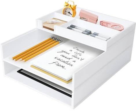 Dadabig A4 Schreibtisch Organizer, 3-Tier Stapelbar Dokumentenablage Briefablage für Büro Schule Office (Weiß)