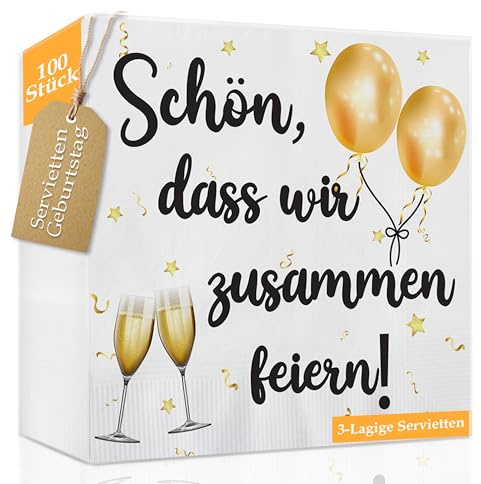 Servietten Schön Dass Wir Zusammen Feiern 100 Stück, Servietten Geburtstag Mann, 33 x 33 cm - 3-Lagige Weich