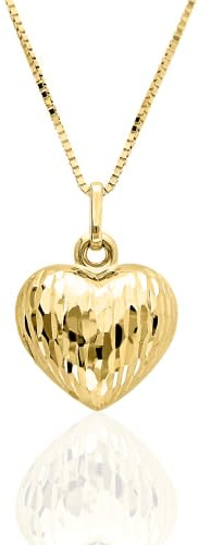 Lucchetta - Herz-Anhänger Halskette 14 Karat Gelbgold - Diamanten-Effekt, Feine Goldkette Damen 585 Echtgold, Schmuck Echtgoldkette 45cm