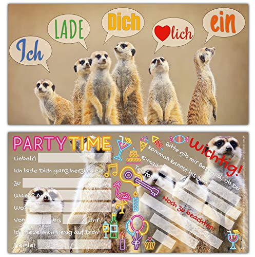 BREITENWERK 12er Set ERDMÄNNCHEN Einladungskarten - edle & witzige Einladungen zum Kinder-Geburtstag oder Party für Mädchen Jungen & Erwachsene