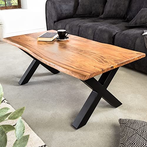 Couchtisch MAMMUT 120cm - schwarz natur - Akazienholz - robust | Massiv, hochwertig, langlebig, individuelle Maserung, Metallgestell