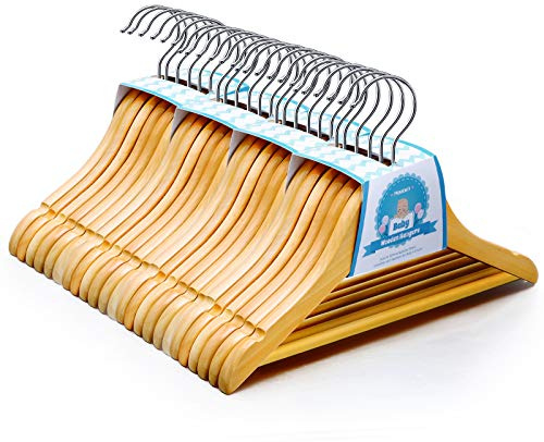 Homewit 24er - Set Kinder Kleiderbügel Holz - Baby Kleiderbügel aus Holz 30cm - Holzkleiderbügel 360° Drehbarer Haken - Kleiderbügel für Babys und Kleinkinder (Natur)