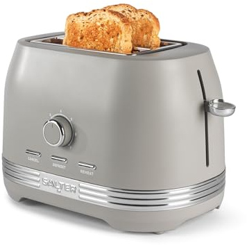 Salter Rise 2-Scheiben-Toaster – 800 W, 7 Bräunungsstufen, breite Schlitze, Hochhebe-Auswurf, herausnehmbare Krümelschublade, Brötchenaufsatz, Selbstzentrierung, Auftau-, Aufwärm- & Stoppfunktionen