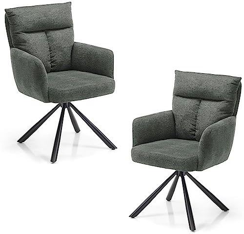 SOFIA Esszimmerstühle 2er Set mit schwarzem Metallgestell und Microfaser Bezug, Grau - Bequeme Stühle für Esszimmer & Wohnzimmer - 60 x 93 x 67 cm (B/H/T)