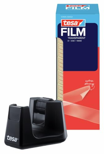 tesa Tischabroller Smart Recycled mit 8 Rollen tesafilm transparent | Klebebandspender im Set mit 8 x Klebeband, 33 m x 19 mm - Abroller mit Anti-Rutsch-Boden für sicheren Halt