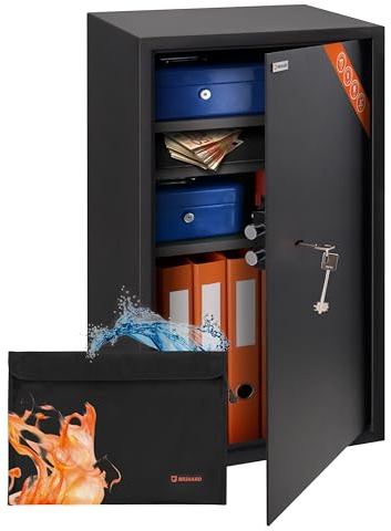 Brihard Business XXL Tresor mit Schlüssel 73x40x36cm & Feuerfeste Dokumententasche A4, 102L Großer Stahl Safe für Zuhause oder Büro mit 3 Höhenverstellbaren Ablagen, für Laptop, Geld & A4 Dokumente