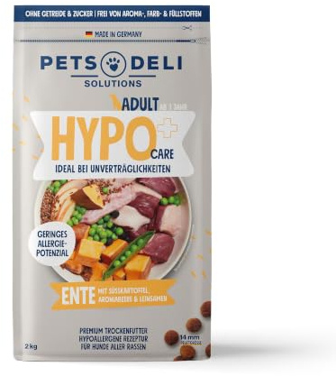 Pets Deli Sensitiv Trockenfutter für Hunde mit Ente & Süßkartoffel, 2kg | Ente als einzige Proteinquelle, hypoallergen bei Unverträglichkeiten, getreidefrei, ohne Zucker, Premium Qualität