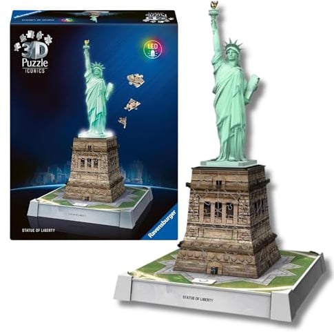 Ravensburger 3D Puzzle Iconics: 12008027 Freiheitsstatue - mit Licht - Das berühmte New Yorker Wahrzeichen als detailgetreues und beleuchtetes Modell