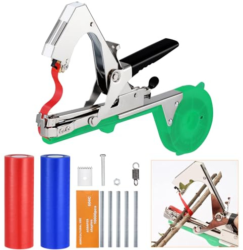 eROOSY Pflanzenbindemaschine, Pflanzen Bindemaschine, Bindezange Tapetool, Bindezange für Pflanzen mit 20 Rollen Klebeband und 1 Box Heftklammern (Grün)