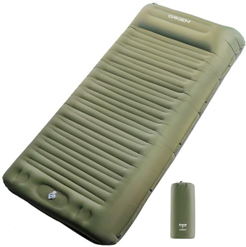 Origem Isomatte Camping Matratze, 14cm Ultraleichte Schlafmatte Aufblasbar Kleines Packmaß, Aufblasbarer Fuß Luftmatratze Outdoor mit Fußpumpe