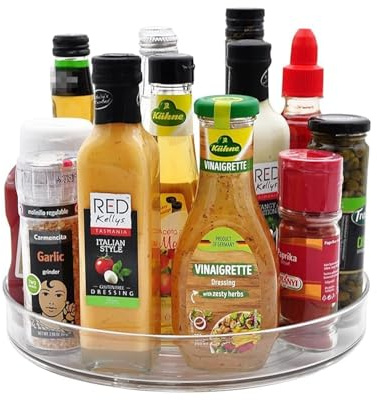 Drehteller Kühlschrank Organizer Lazy Susan 23,5cm, 360° Rondell Küchen Organizer Drehbarer Gewürzhalter für Gewürz Speisekammer Schrank Badezimmer Kommode.(Transparent)