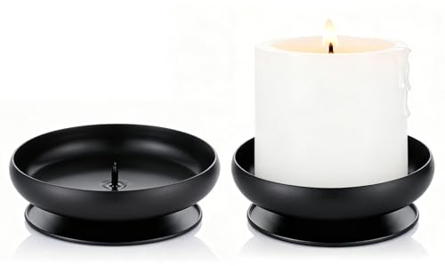 2 Stück Kerzenständer Metall mit Dorn 1cm, 10cm Kerzenteller Schwarz Moderne Dekorative Kerzenhalter Stumpenkerzenhalter, Kerzenhalter Eisen für Hochzeit Weihnachten Kommunions Taufkerzen