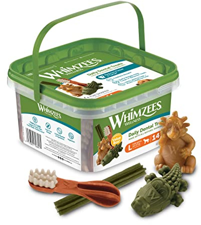 WHIMZEES Natürliche Getreidefreie Zahnpflegesnacks, Kaustangen für Hunde, Gemischte Vielfaltsbox, L, 14 x 60 g