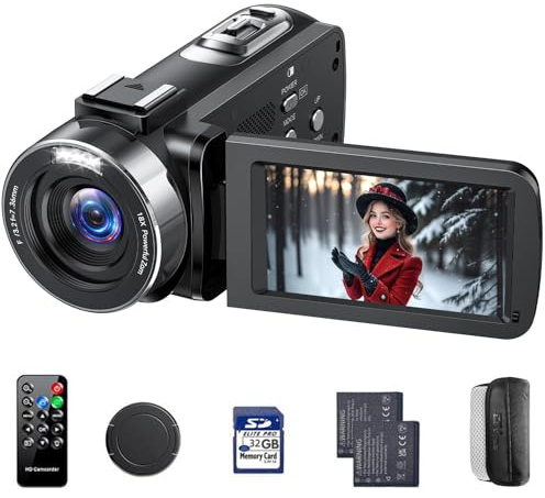 FIREFOTO Videokamera Camcorder 4K 42MP Vlogging Kamera für YouTube mit 18x Digitalzoom & 3 Zoll 270° Drehbarem Display, Webcam Kamera mit LED-Fülllicht, 2 Akkus, 32GB SD-Karte und Fernbedienung