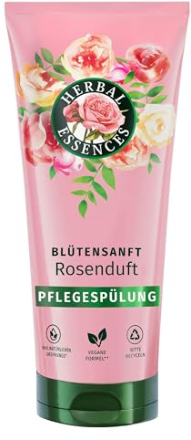 Herbal Essences Blütensanft Pflegespülung mit Rosenduft 250ml. Von stumpfem Haar zu seidig glänzendem Haare, Mit Rosenessenz, Inhaltsstoffe natürlichen Ursprungs, Vegan