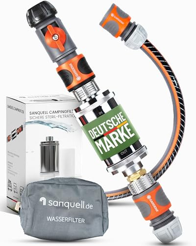 Wasserfilter Camping Wohnmobil, Wohnwagen Explorer | Keimsperre | Medizintechnik | Sauberes Trinkwasser unterwegs | Befüllfilter für Frischwassertank | Komplettset | bis 8 Liter/Minute | Silber