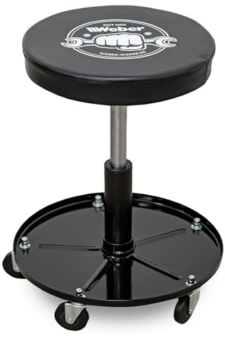Weber Werkstatthocker, höhenverstellbar, gepolstert, 360° drehbar, Schwarz, Kunstleder, Industrial, Hocker