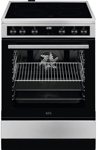 AEG Standherd mit Glaskeramik-Kochfeld 60 cm/Bräterzone/Mehrkreiskochzone/Versenkknebel/Touch-Bedienung/Grillfunktion/Display mit Uhr/A / CCB644OCBM