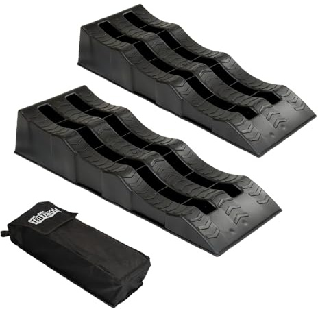 TRUTZHOLM Auffahrkeil für Wohnmobil 2er Set Ausgleichskeil 60 x 21 x 12 cm Kunststoff hochbelastbar 3,5 t Stufekeile mit 3 Höhen für Wohnmobil Camper PKW SUV rutschfest inkl. Aufbewahrungstasche