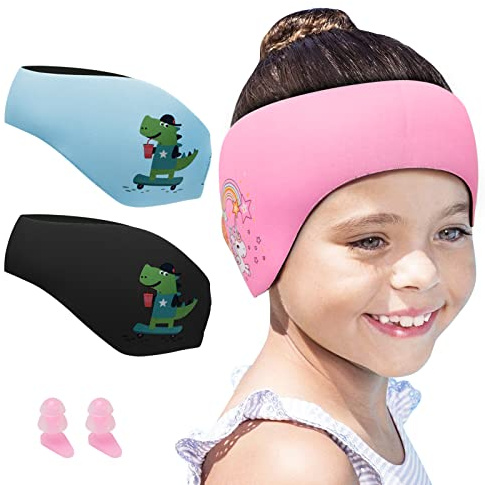 Schwimmen Stirnband Kinder, Neopren Schwimmband, Schwimm Stirnbänder mit Klettverschluss, Ohren Schutz Wasserdichtes Kopfband für Kinder, Erwachsene (Rosa, M)