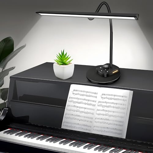 Klavierleuchte für großes/aufrechtes Klavier, verbesserte LED-Klavierlampe mit 5 Farbmodi und USB-Ladeanschluss, dimmbare Schwanenhalsklavier-Schreibtischlampe, Auto-Off-Timer, Notenständer-Licht,