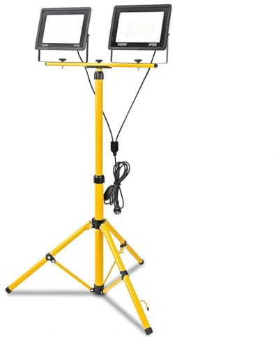 200W Led Baustrahler, 20000LM Superhelle Arbeitsleuchte mit Verstellbarer Stativ und 3m Kabel EU Stecker, Arbeitsscheinwerfer Wasserdicht IP66 für Garage Werkstatt Baustelle, Kaltweiß (200, Watt)