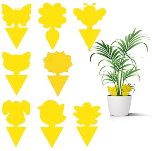 Belviorante Gelbsticker 80 Stück - Fliegenfalle gelb gegen Trauermücken | Gelbtafeln, doppelseitige Klebefalle, wasserdicht & wetterfest, ungiftig, 8 stylische Motive, für Pflanzen, Balkon & Garten