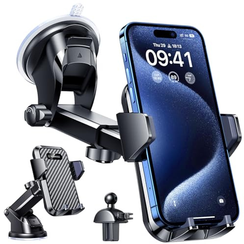 VANMASS Handyhalterung Auto Handyhalter fürs Auto 3 in 1 Kfz Handyhalterung Lüftung & Saugnapf Halter 100% Silikon Schutz Smartphone Halterung Auto für iPhone Samsung Huawei Mate LG