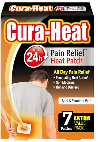 Cura-Heat Wärmepflaster für Rücken- und Schulterschmerzen | 7 Flicken | Gezielte Schmerzlinderung | Schmerzlinderung bis zu 24h | Durchdringende Hitzewirkung