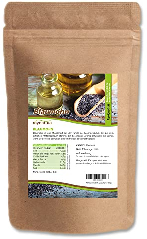 Mynatura Blaumohn ganz I Premium Qualität aus kontrolliertem Anbau I 100% Naturprodukt - Vegan & Rohkostgeeignet - Ohne Zusatzstoffe - Perfekt für Backen, Smoothies & Salate (1 x 1000g)