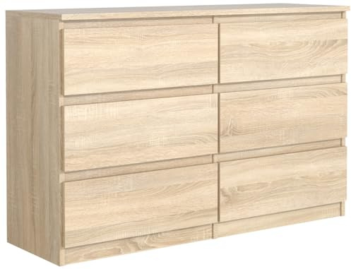 MebLocker Kommode 120 cm, 6 Schubladen, Sonoma Eiche | Sideboard, Wohnzimmer Flur Schlafzimmer, Moderne Schlafzimmermöbel, Kommodenschrank 120x78,5x39 cm