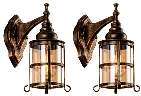 Rustikale Bernstein Glas Wandleuchte 2-Pack, Bronze, industrielle Bauernhaus Lampe Wandleuchter Veranda Beleuchtung Wasserdicht Retro-Lampe für Innen Schlafzimmer Wohnzimmer im Freien（keine Glühbirne）