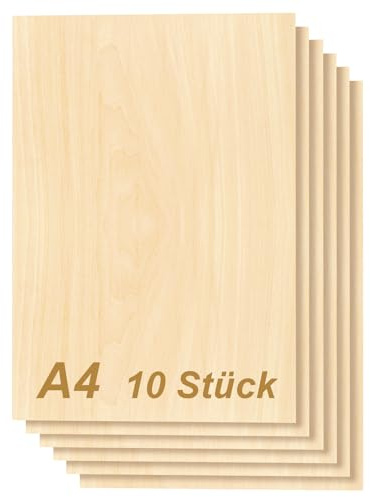 Tocome 10 Stück A4 Lindensperrholz 297x210x3mm Laserfähig | Mehrschichtiger Leimaufbau,Zum Sägen & Gravieren geeignet,Für Modellbau & Brandmalerei