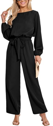 CUPSHE Damen Elegant Jumpsuit Bootskragen Langarm Playsuit mit Gürtel