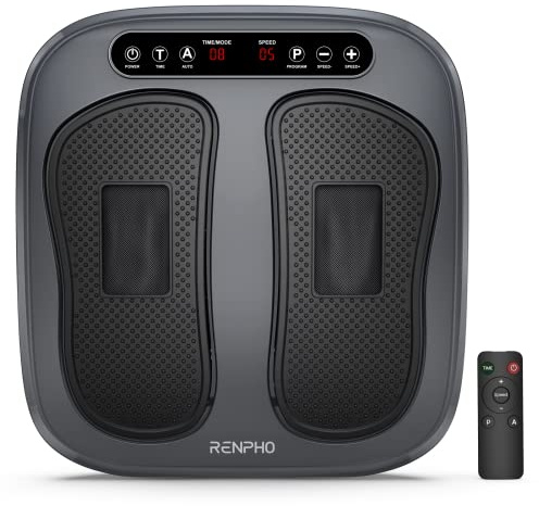 RENPHO Vibrations-Fußmassagegerät mit 20 Vibrationsstufen & Fernbedienung | 5 Modi, 3 Autotimer, Waschbare Silikonauflage und Büro, zur Entspannung von Füßen und Waden, Geschenke für Männer, Grau