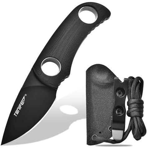 TONIFE Runer Feststehendes Neck Knife mit Scheide und Lanyard 4,7cm Full Tang-Klinge EDC Messer Neck Knife für Outdoor