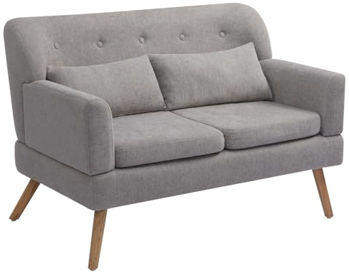 HollyHOME 2 Sitzer Sofa Klein Zweisitzer Sofa mit Holzbeinen 117cm Gepolstertes Kleines Couch für Wohnzimmer Schlafzimmer Büro Wohnheim, Grau
