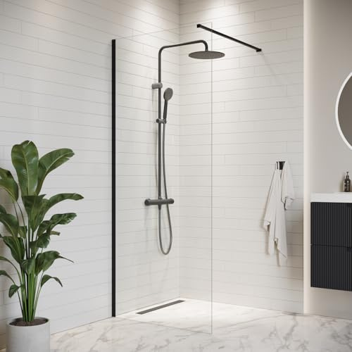 Duschwand Florida 60 x 200cm Glas Duschabtrennung Walk-In Dusche Nano Duschtrennwand, Schwarz