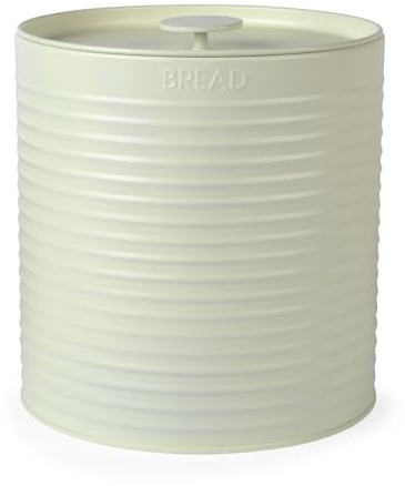 Russell Hobbs RH03269CEU7 Ribbed Brotkasten – Brotkasten aus Metall, großer Küchenkanister, Aufbewahrung auf der Arbeitsplatte, langlebiger Stahl, Klappdeckel, leicht zu reinigen, cremefarben