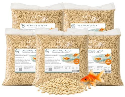 Blumixx Teichsticks 50L Fischfutter Teich - Premium Teichfischfutter Sticks für Koi, Goldfische & Teichfische - schwimmendes Alleinfutter mit Vitaminen, leicht verdaulich, für klares Wasser
