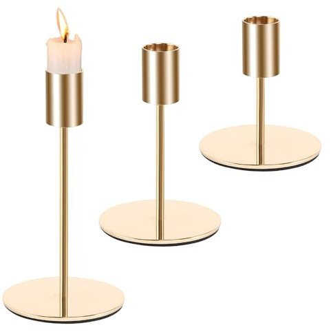 Kerzenständer Gold 3er Set Gold Kerzenhalter, Metall KegelKerzenleuchter Vintage Golds Kerzenhalter für Home Dinner Hochzeit Party Tabletop Dekor Housewarming Geschenk